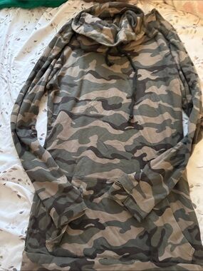 Camo Funnel Neck Hoodie Sweatshirt - Women
